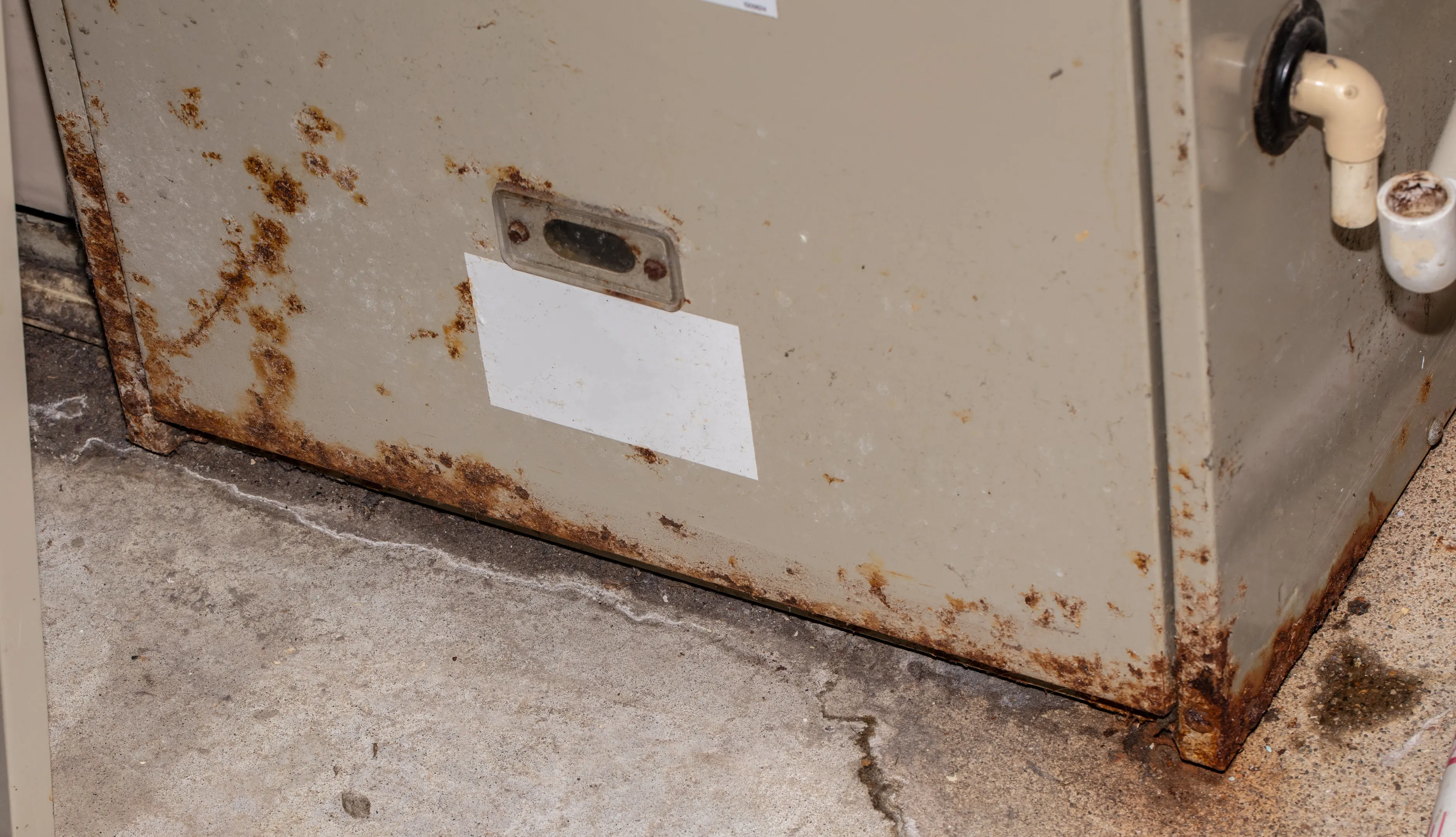A corroded furnace unit in Tulsa, signaling the need for a replacement.